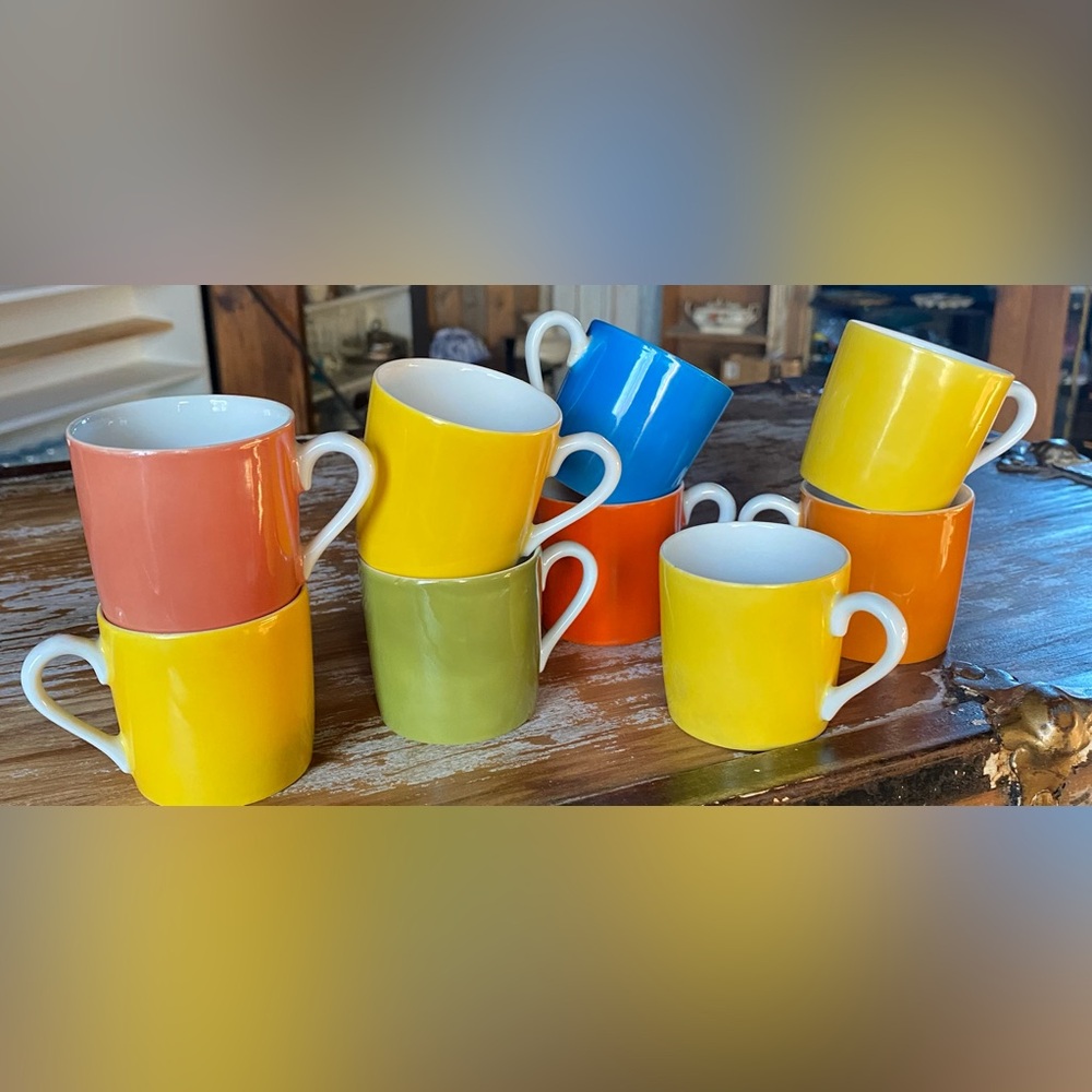 Vintage Rainbow Demitasse Espresso Cups Set Mid Century Modern Colorful Mugs